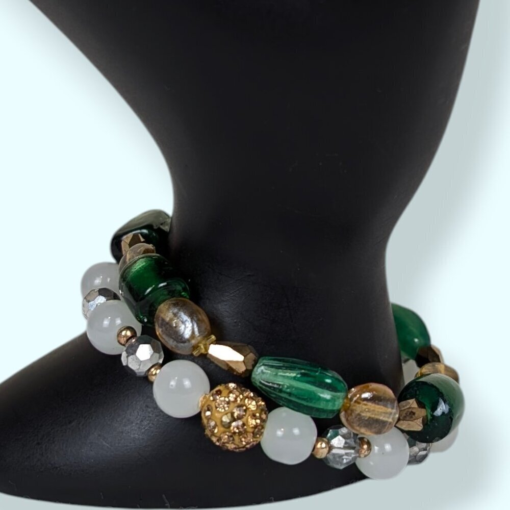Set of 2 Glass Beaded Stretch Bracelets